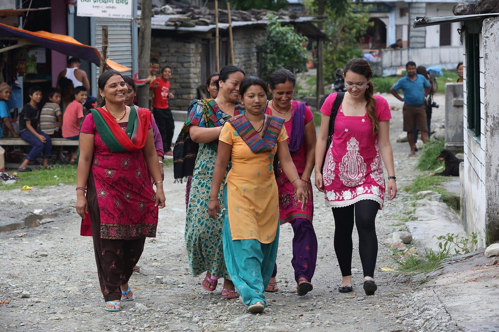 Women walking together outside a training centre in Nepal